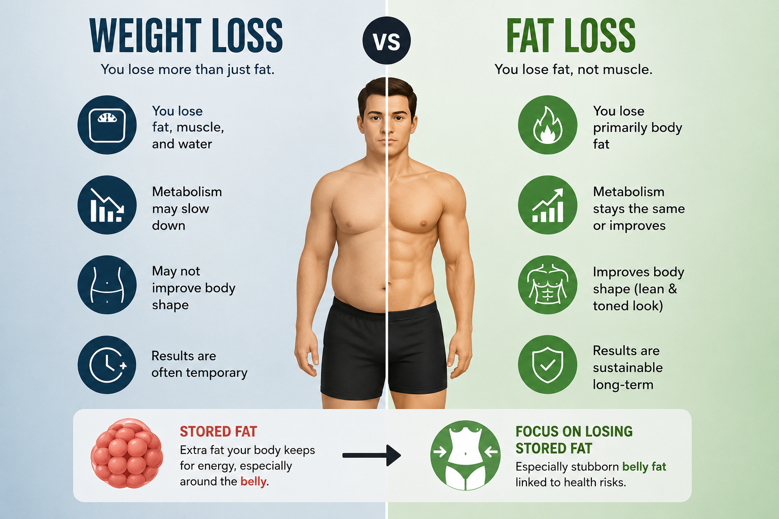 Weight Loss vs Fat Loss comparison infographic