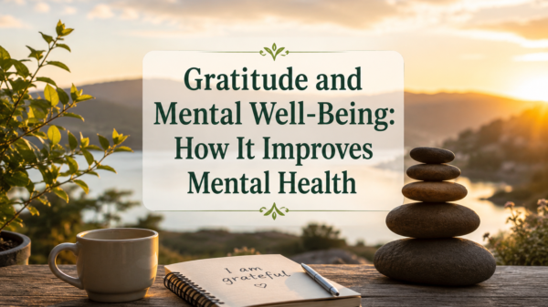 Person practicing gratitude journaling outdoors at sunrise to support mental well-being and emotional health.