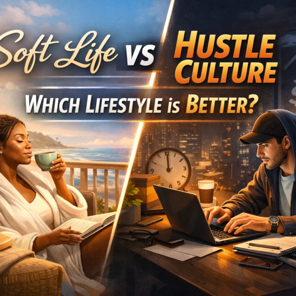 Soft life vs hustle culture lifestyle comparison illustration