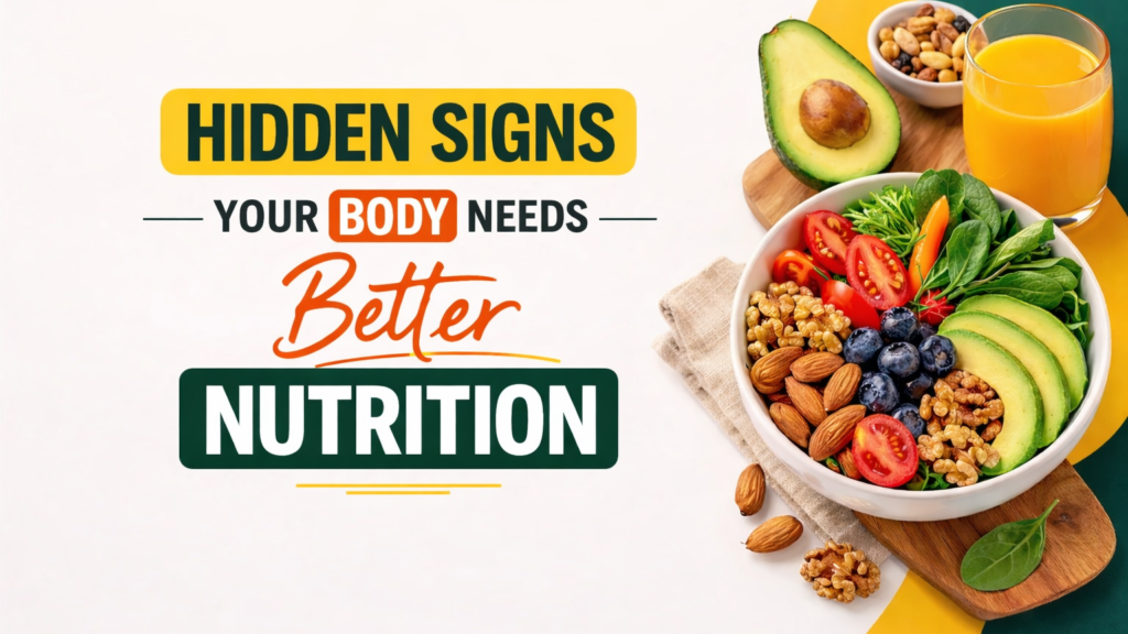 Hidden signs your body needs better nutrition with healthy foods and avocado illustration