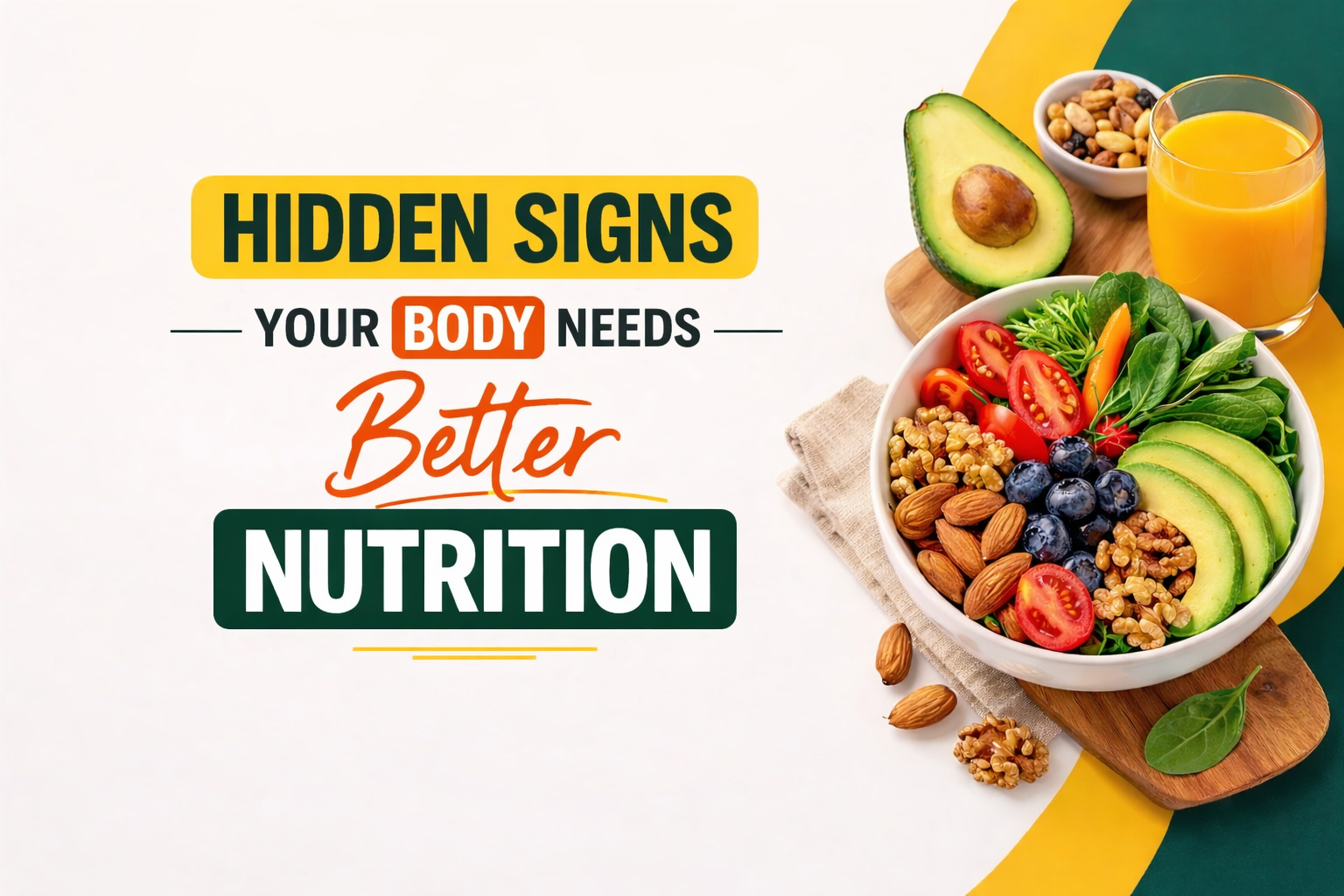 Hidden signs your body needs better nutrition with healthy foods and avocado illustration