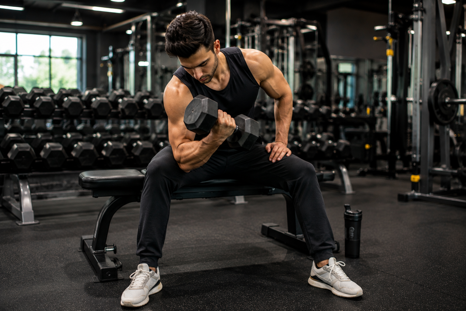 Man performing strength training exercise for natural muscle growth