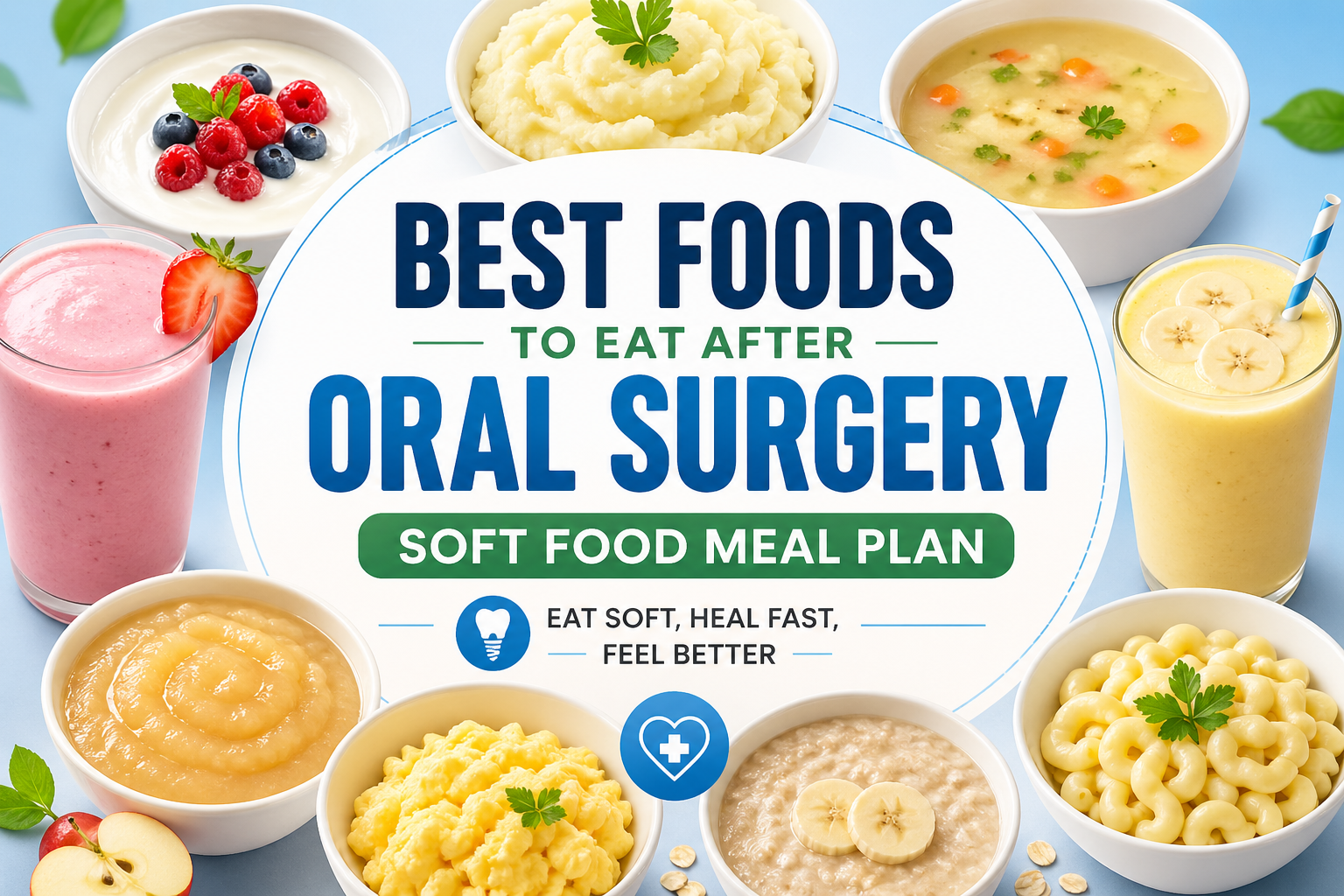 soft foods after oral surgery like yogurt mashed potatoes soup and eggs