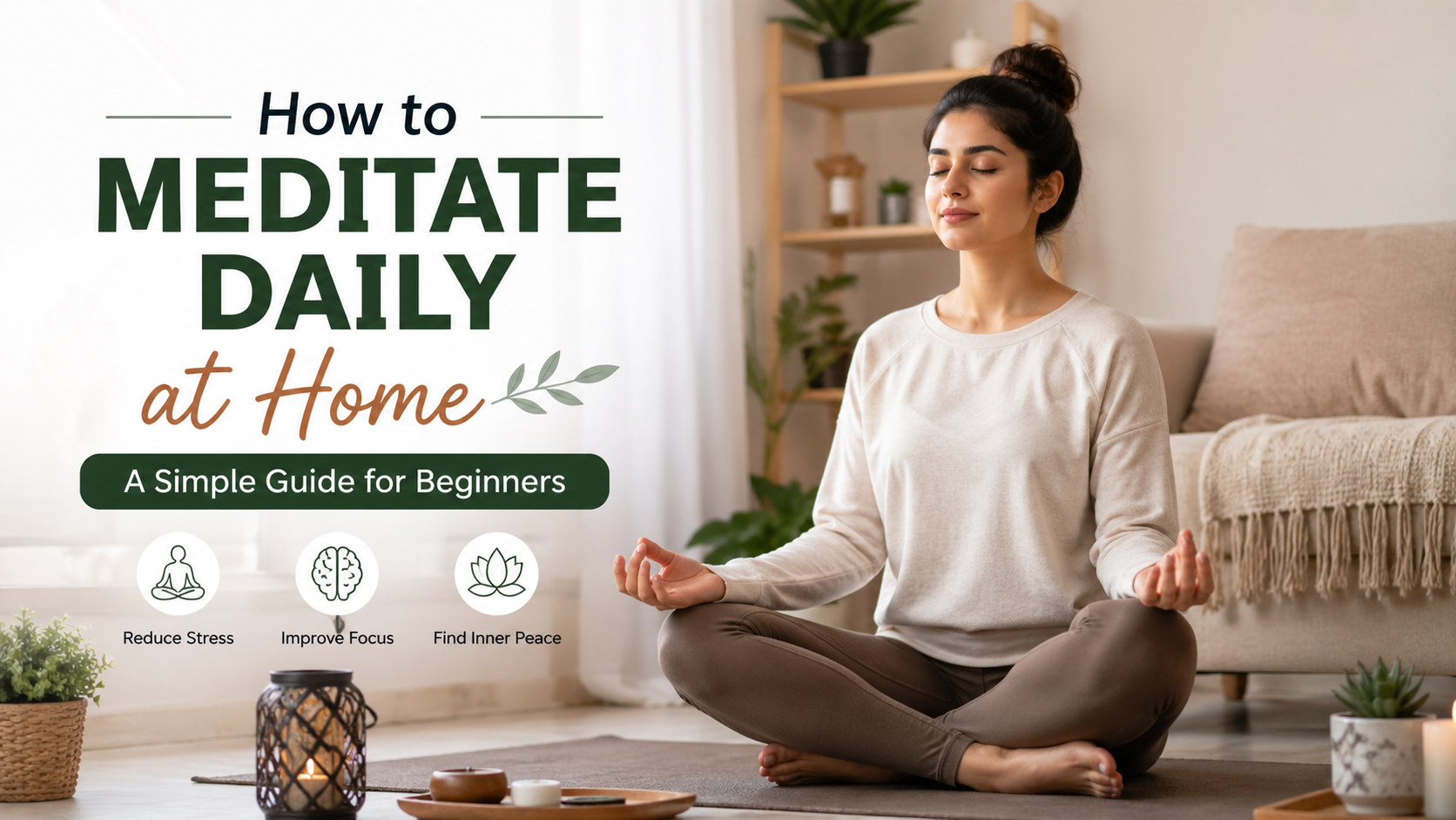 person practicing daily meditation at home in a quiet peaceful space