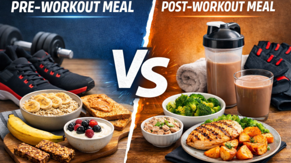 pre workout vs post workout meals comparison with healthy foods