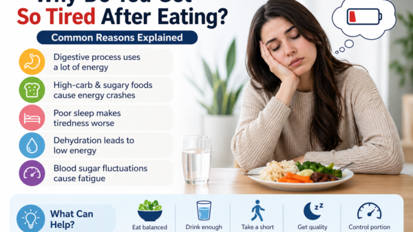 person feeling sleepy after eating a heavy lunch