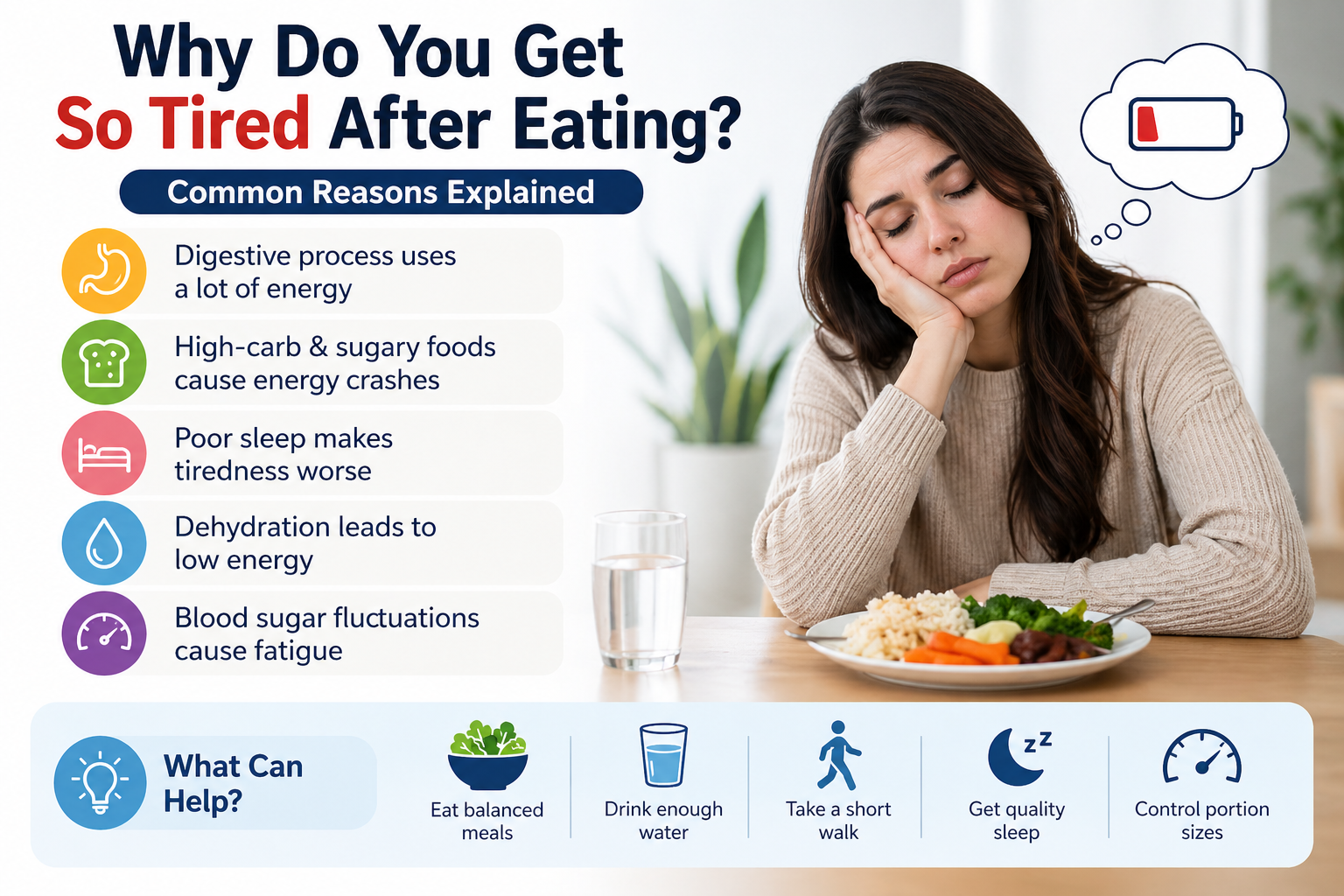 person feeling sleepy after eating a heavy lunch