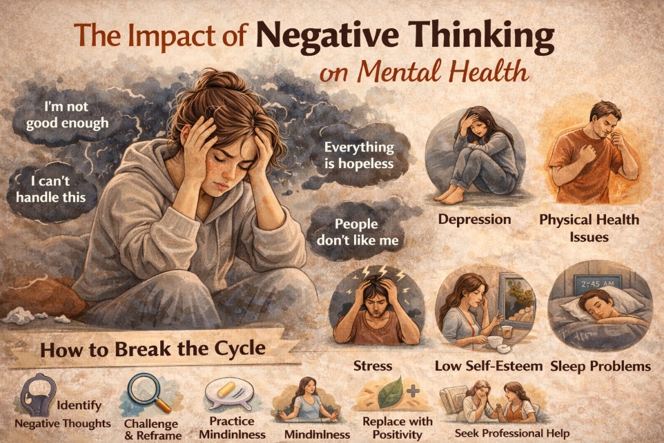 negative thinking and mental health concept showing stress anxiety and overthinking
