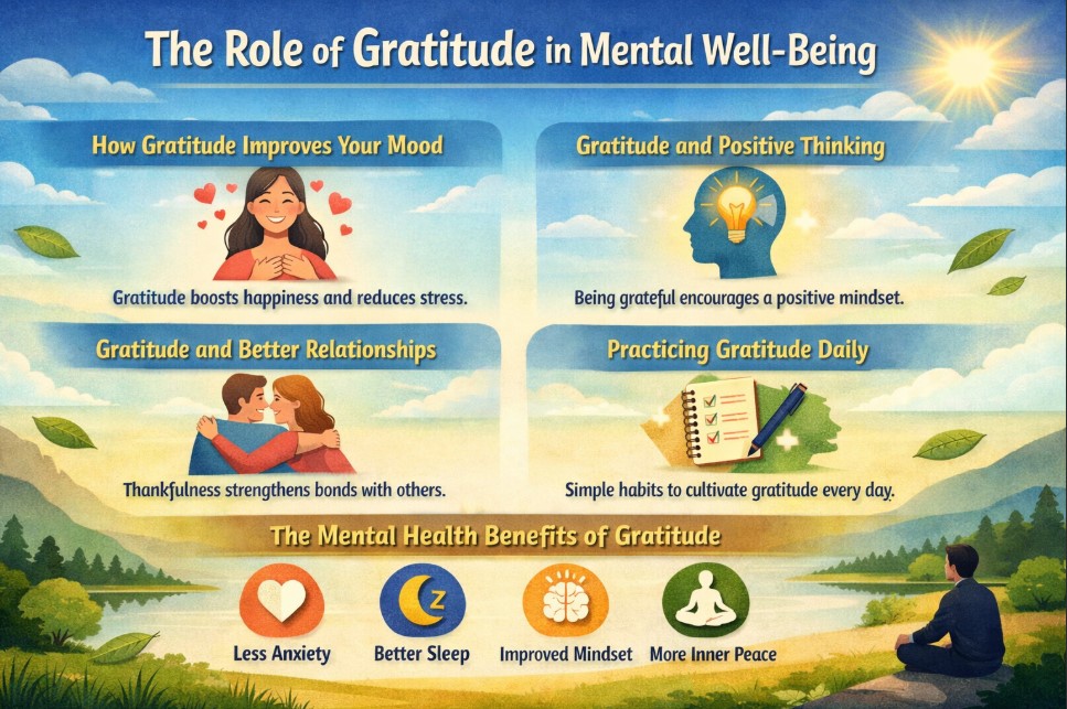 The role of gratitude in mental well-being and its benefits for happiness and stress reduction
