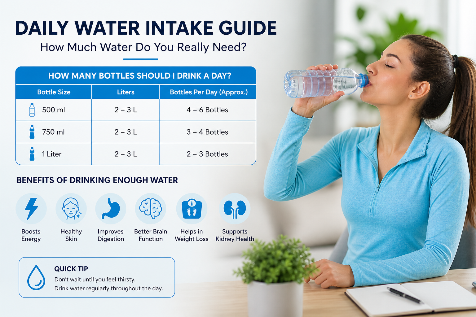 How many bottles of water should I drink a day chart