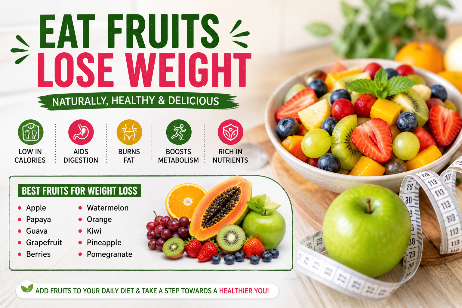 fruits for weight loss chart showing low calorie options