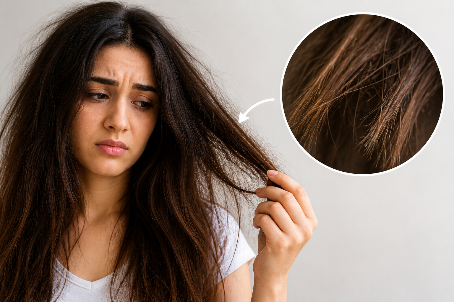 dead hair vs healthy hair showing dryness and shine difference