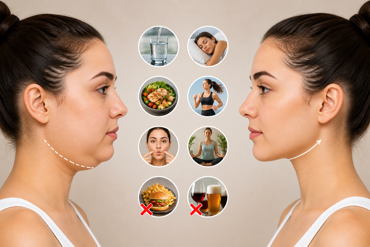 How to lose face fat naturally with healthy diet and exercise comparison image